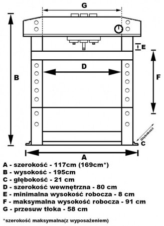 Prasa hydrauliczna, pneumatyka, ruchomy tłok, regulowany stół (siła nacisku: 75 T) 80158877